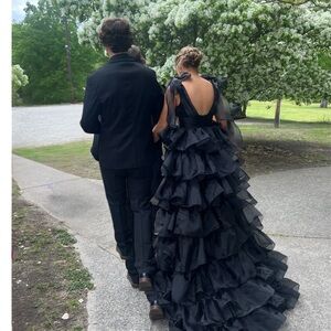 Elegant Black Ruffled Gown